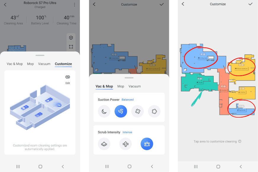 Die Saugkraft und die Wasserintensität werden über die Roborock S7 Pro Ultra App reguliert.